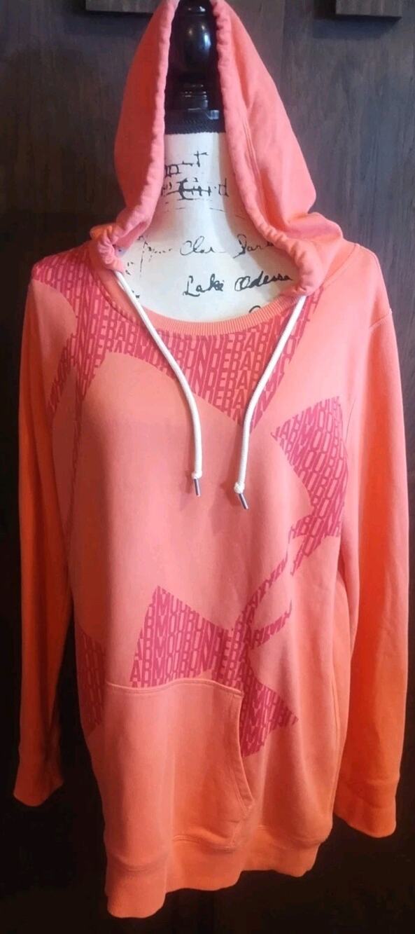 Under Armour Hoodie Women's XL Scoop Neck Coral Pink Long Sleeve Spell out logo